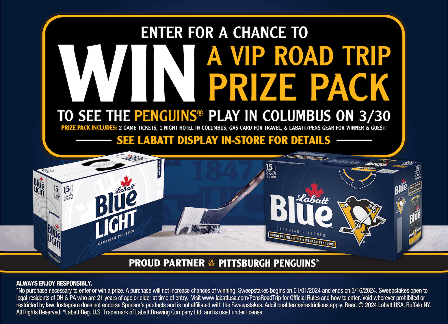 Enter for a chance to win a VIP road trip prize pack to see the Penguins play in Columbus on 3/30